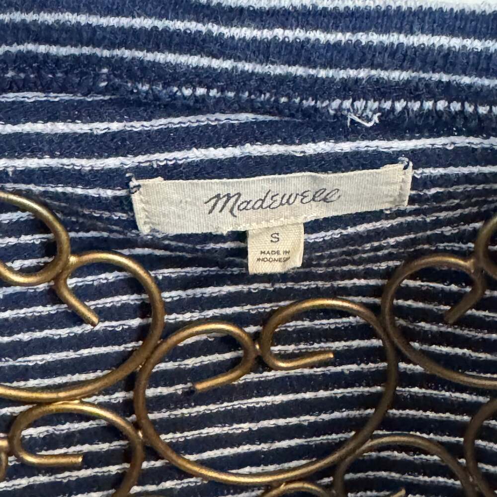 Madewell V-Neck Bubble-Sleeve Striped Sweatshirt Top - Picture 2 of 3